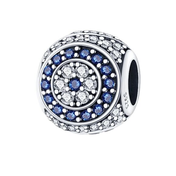 925 Sterling Silver Dark Blue Eye Charm - Picture 1 of 6